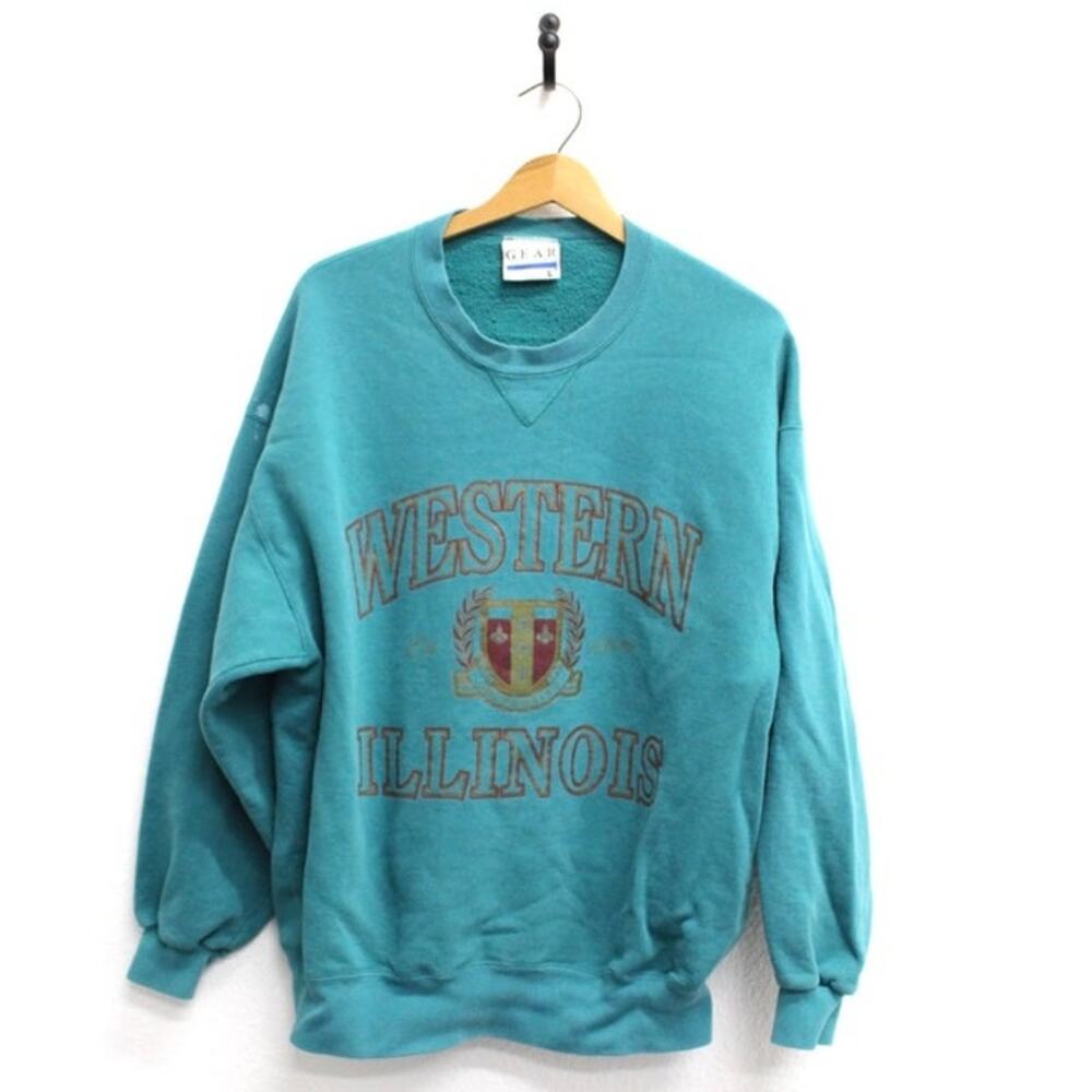 Vintage 90s Western Illinois Leathernecks Green Sweatshirt Mens Large NCAA